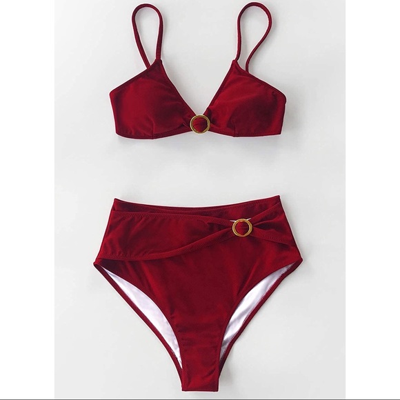 👙Cupshe Deep Red High Waisted Bikini Set - Picture 2 of 4